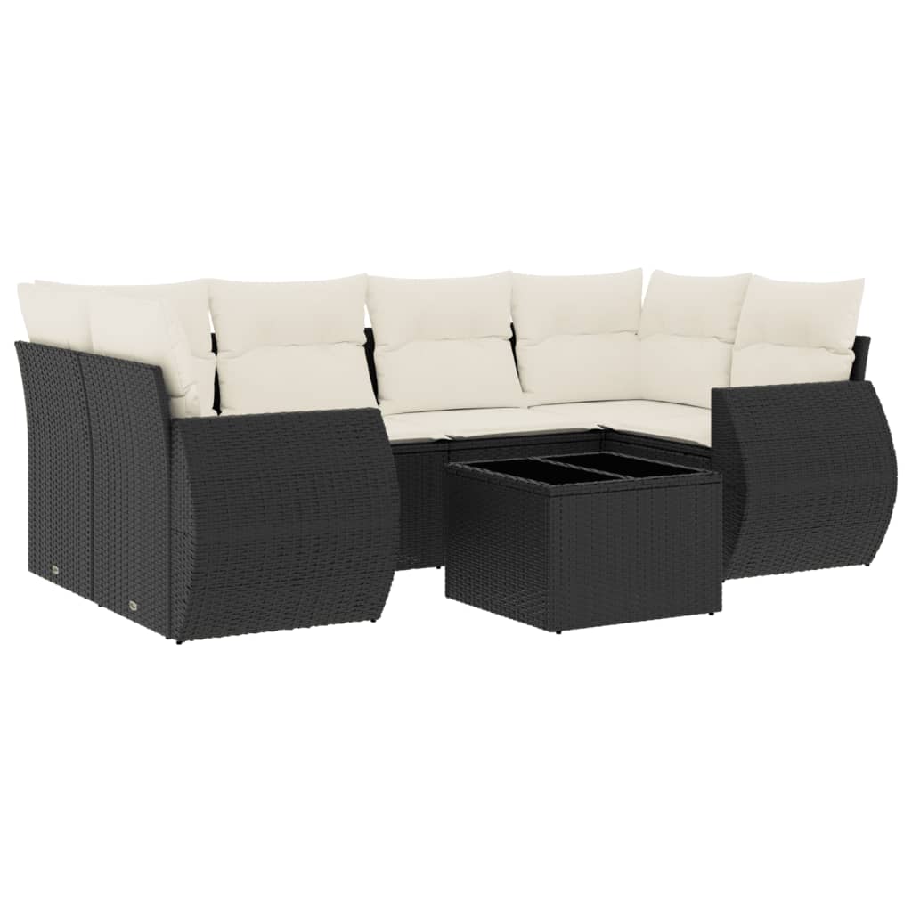 sofasæt til haven 7 dele med hynder polyrattan sort