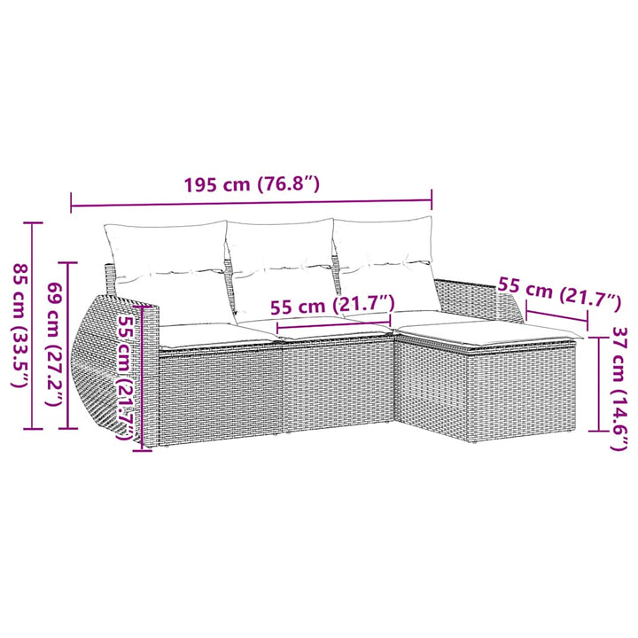sofasæt til haven 4 dele med hynder polyrattan sort