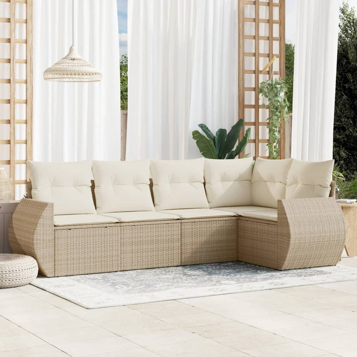sofasæt til haven 5 dele med hynder polyrattan beige