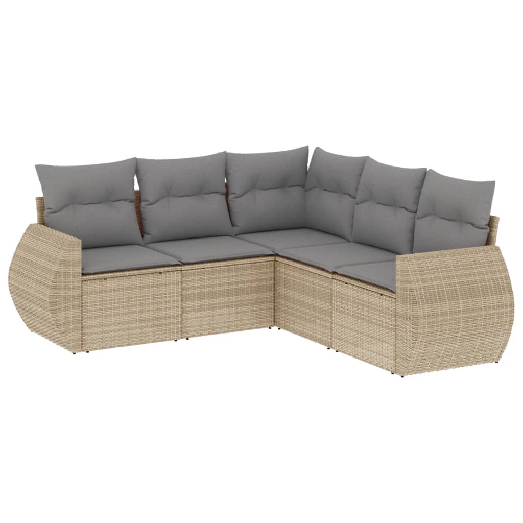 sofasæt til haven 5 dele med hynder polyrattan beige