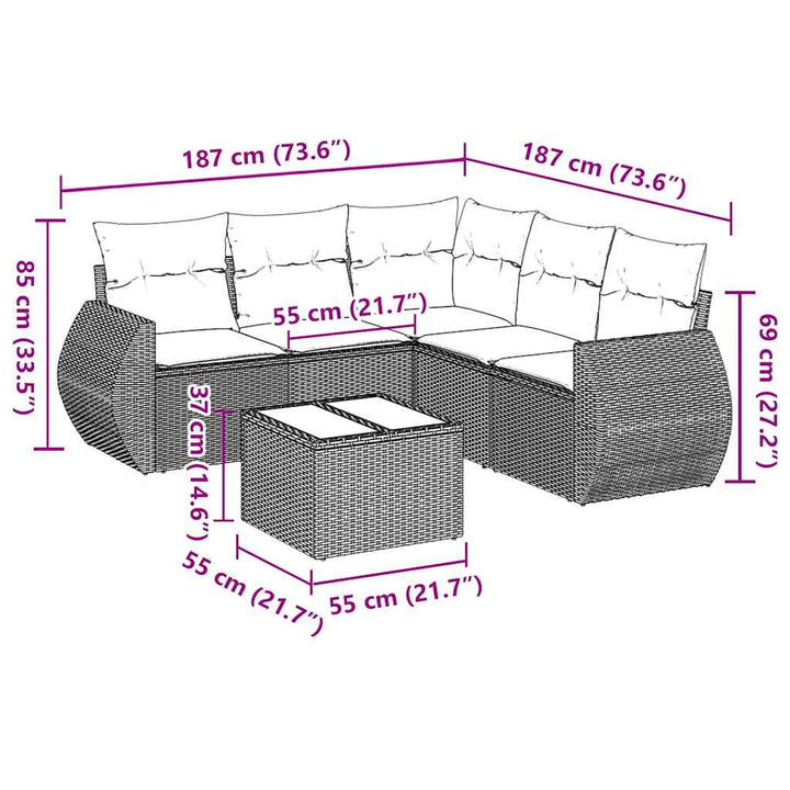 sofasæt til haven 6 dele med hynder polyrattan sort