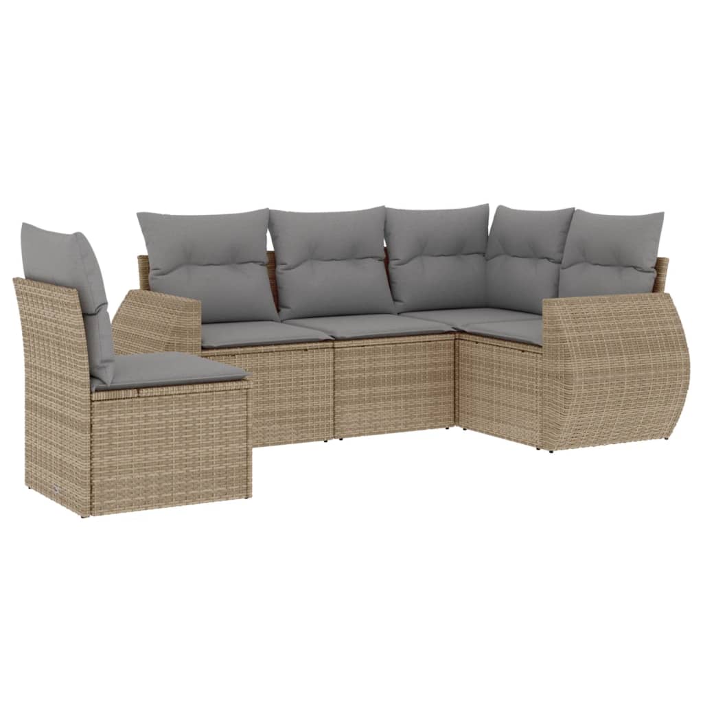 sofasæt til haven 5 dele med hynder polyrattan beige