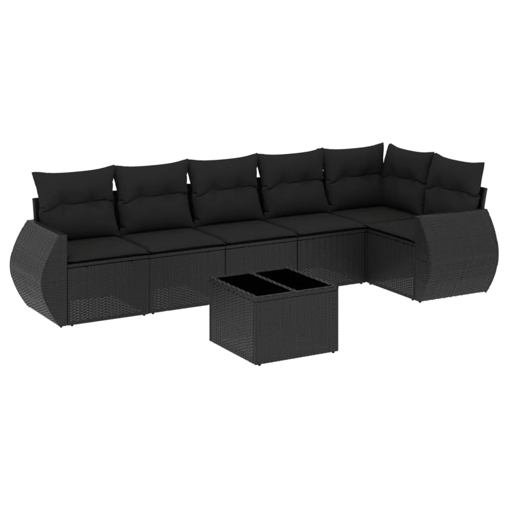 sofasæt til haven 7 dele med hynder polyrattan sort