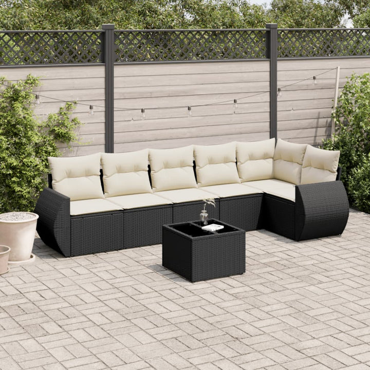 sofasæt til haven 7 dele med hynder polyrattan sort