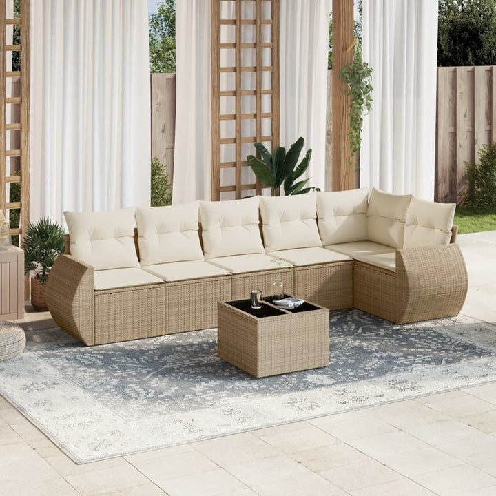 sofasæt til haven 7 dele med hynder polyrattan beige