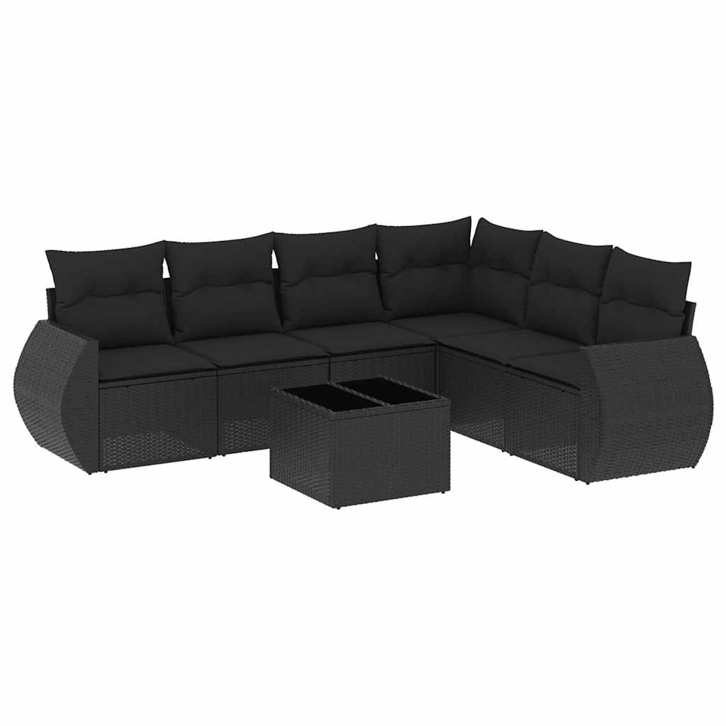 sofasæt til haven 7 dele med hynder polyrattan sort