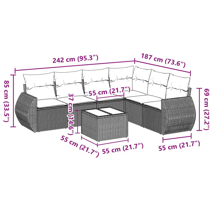 sofasæt til haven 7 dele med hynder polyrattan sort