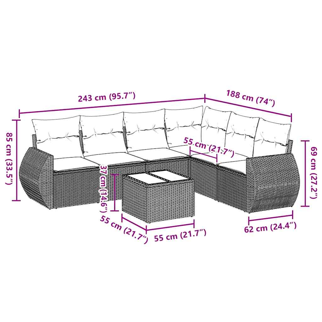 sofasæt til haven 7 dele med hynder polyrattan lysegrå
