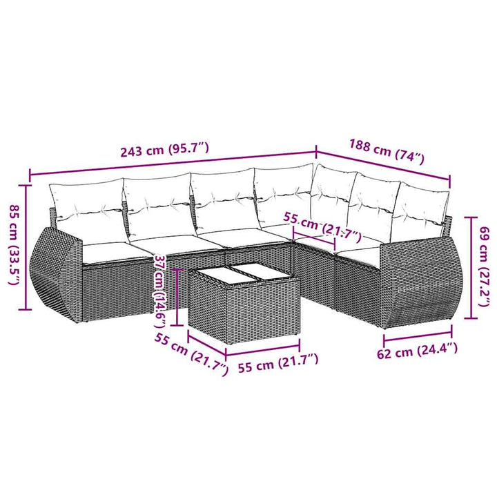 sofasæt til haven 7 dele med hynder polyrattan lysegrå