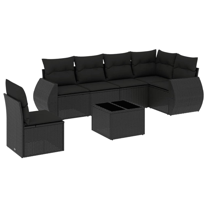 sofasæt til haven 7 dele med hynder polyrattan sort