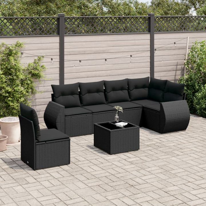 sofasæt til haven 7 dele med hynder polyrattan sort