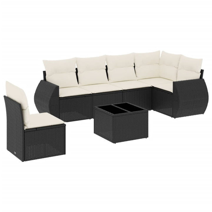 sofasæt til haven 7 dele med hynder polyrattan sort