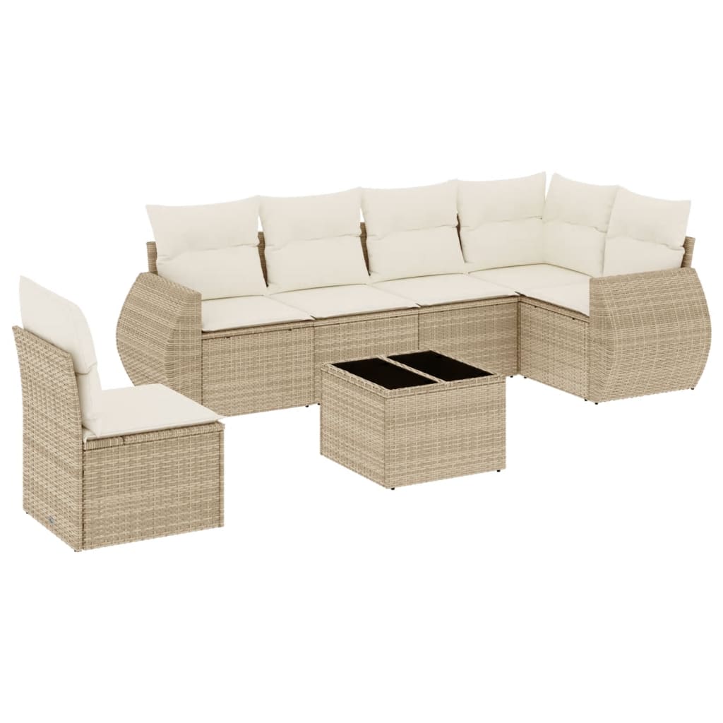 sofasæt til haven 7 dele med hynder polyrattan beige