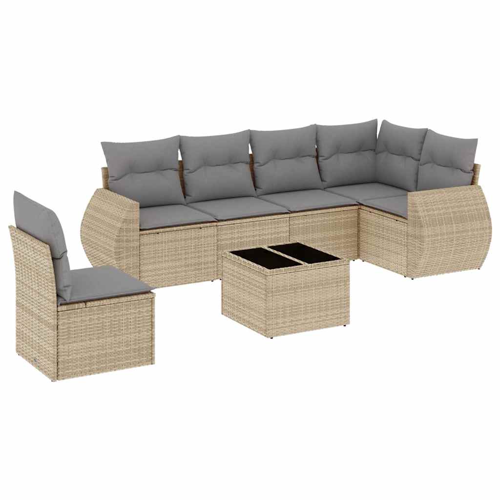 sofasæt til haven 7 dele med hynder polyrattan beige