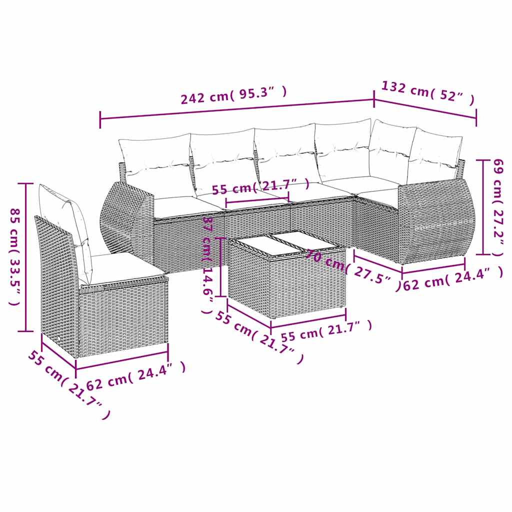 sofasæt til haven 7 dele med hynder polyrattan beige