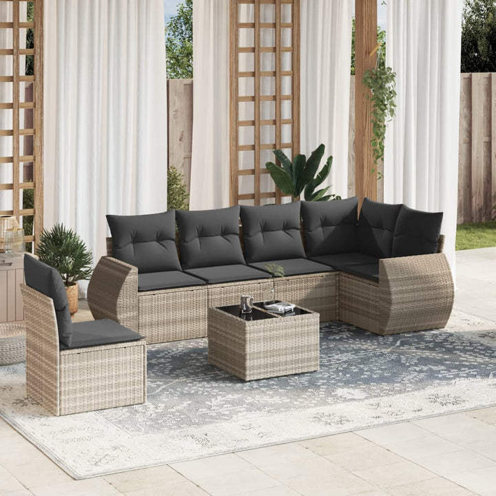 sofasæt til haven 7 dele med hynder polyrattan lysegrå