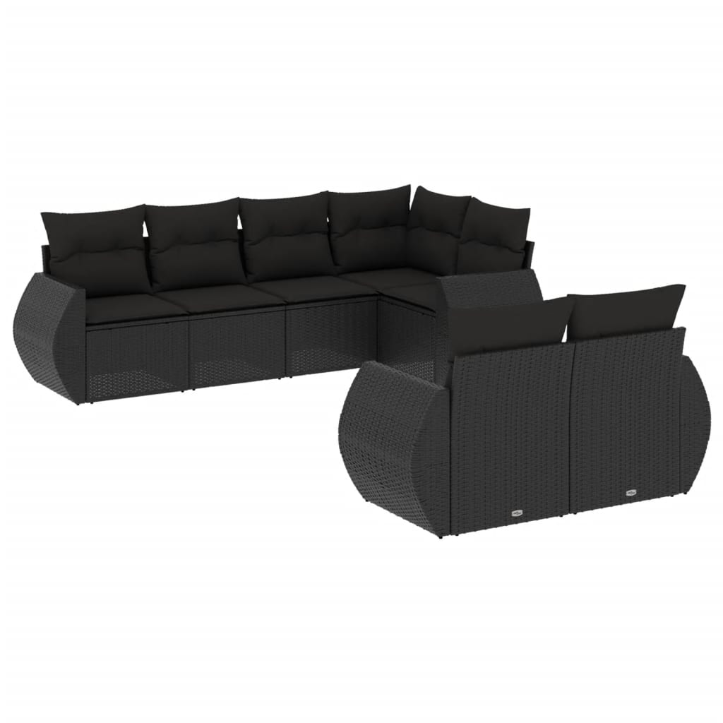 sofasæt til haven 7 dele med hynder polyrattan sort