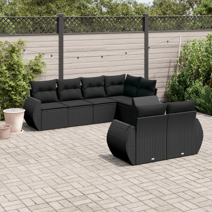 sofasæt til haven 7 dele med hynder polyrattan sort