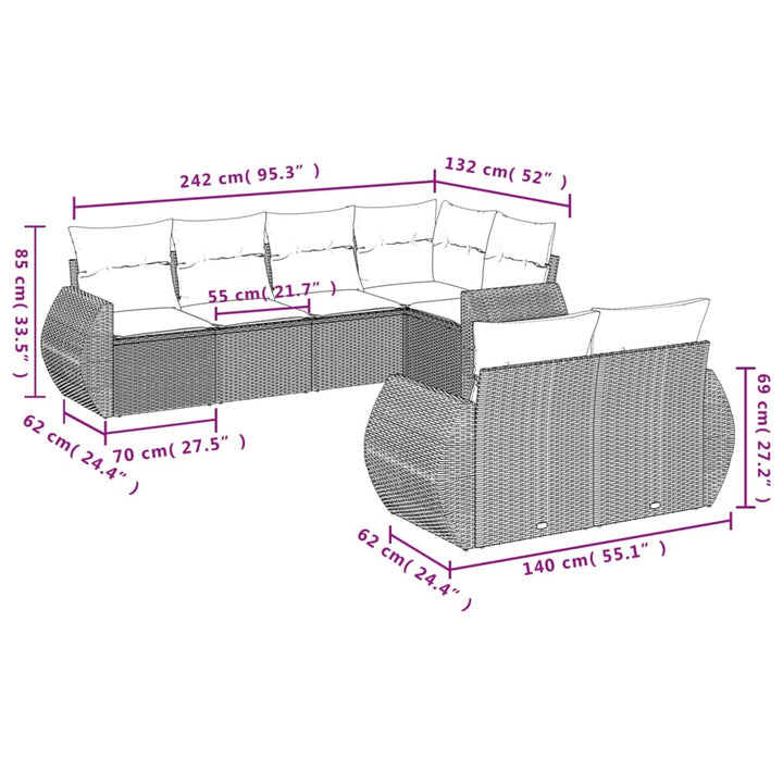 sofasæt til haven 7 dele med hynder polyrattan beige