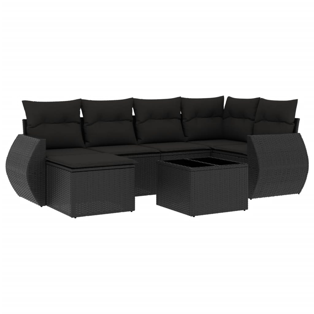 sofasæt til haven 7 dele med hynder polyrattan sort