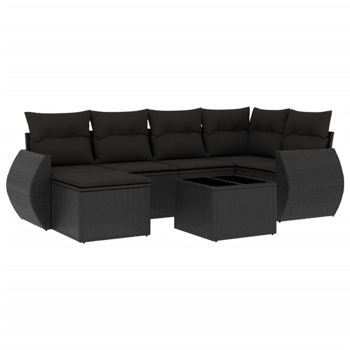 sofasæt til haven 7 dele med hynder polyrattan sort
