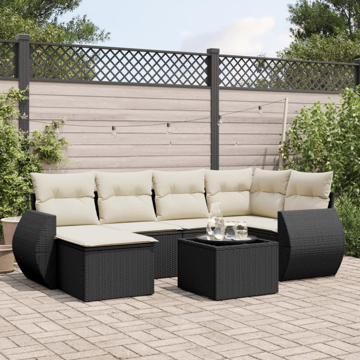 sofasæt til haven 7 dele med hynder polyrattan sort