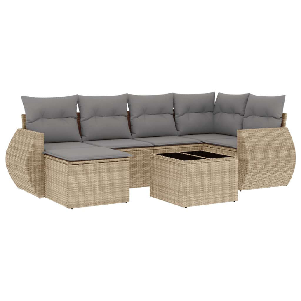 sofasæt til haven 7 dele med hynder polyrattan beige
