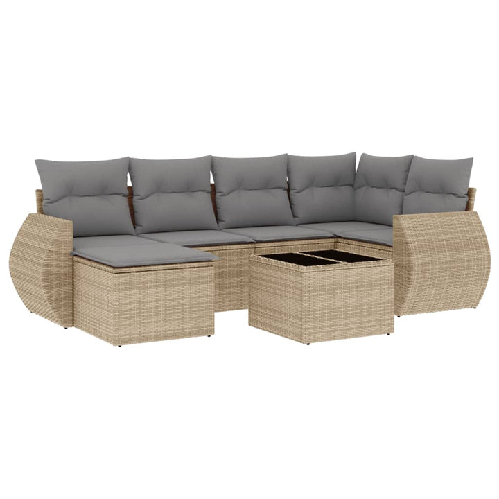 sofasæt til haven 7 dele med hynder polyrattan beige