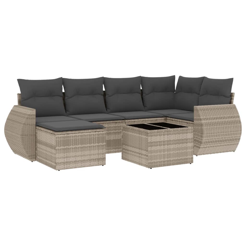 sofasæt til haven 7 dele med hynder polyrattan lysegrå