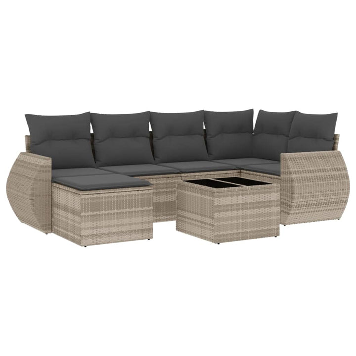 sofasæt til haven 7 dele med hynder polyrattan lysegrå