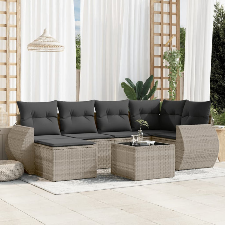sofasæt til haven 7 dele med hynder polyrattan lysegrå