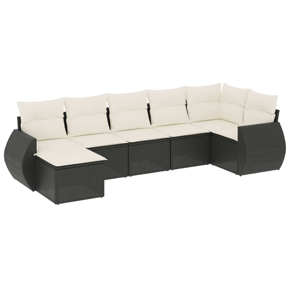 sofasæt til haven 7 dele med hynder polyrattan sort