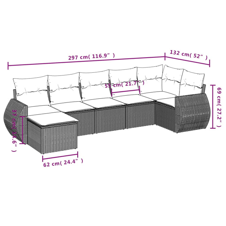 sofasæt til haven 7 dele med hynder polyrattan sort