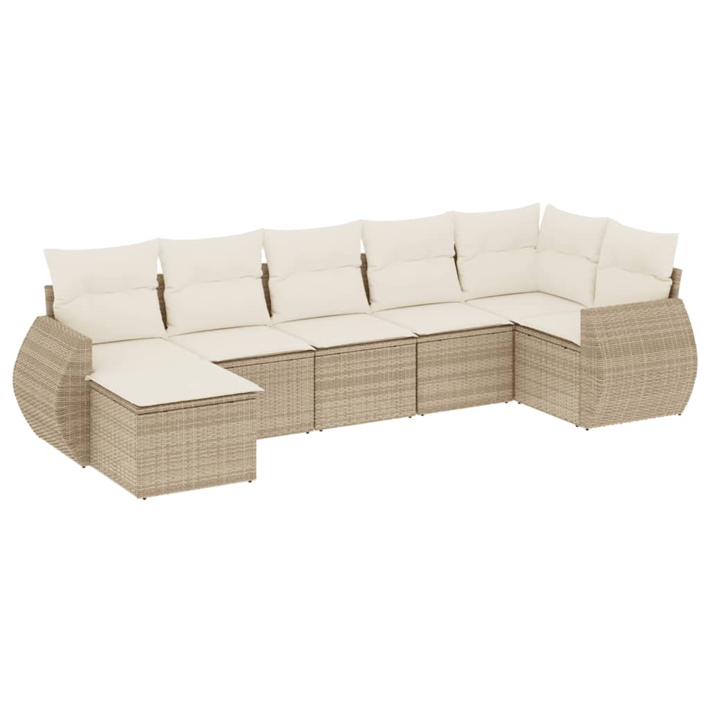 sofasæt til haven 7 dele med hynder polyrattan beige
