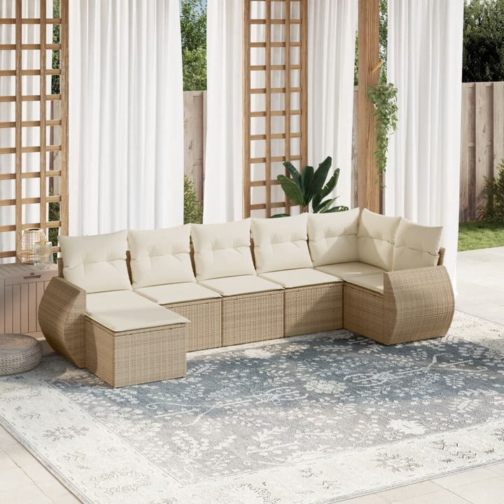 sofasæt til haven 7 dele med hynder polyrattan beige