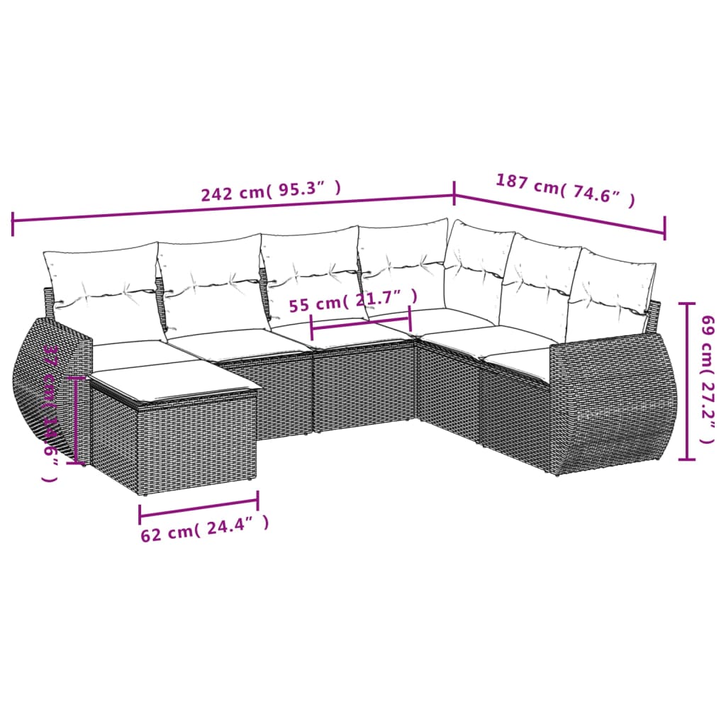 sofasæt til haven 7 dele med hynder polyrattan sort