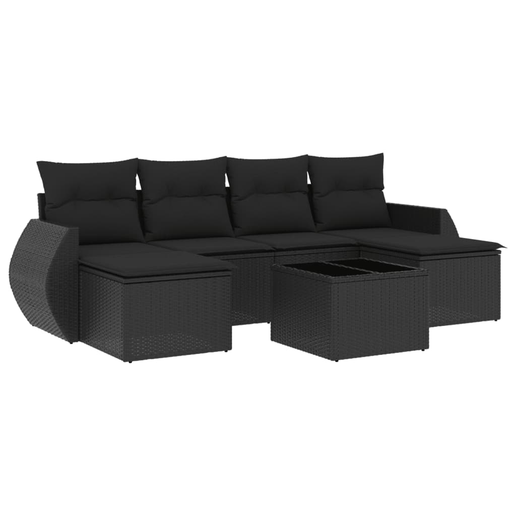 sofasæt til haven 7 dele med hynder polyrattan sort