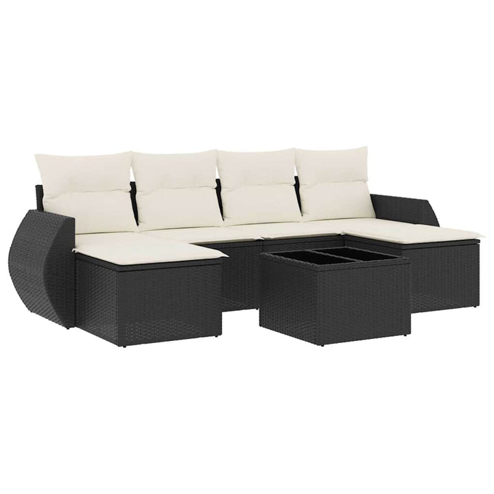 sofasæt til haven 7 dele med hynder polyrattan sort