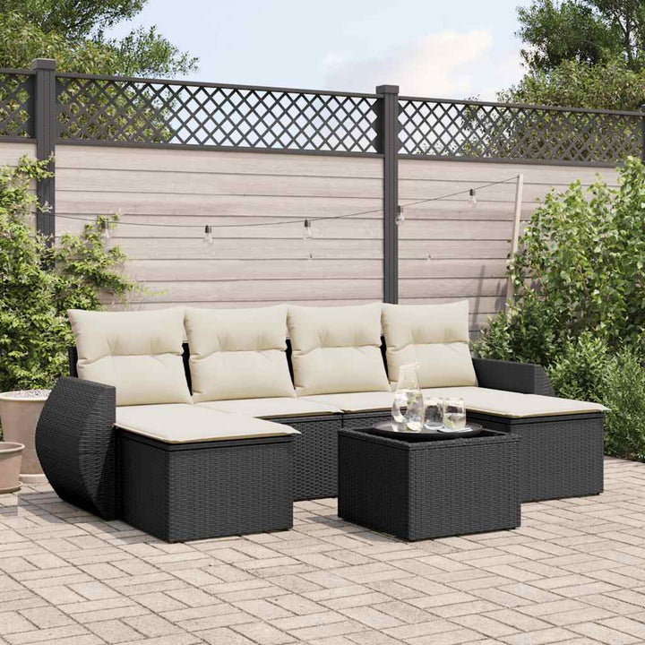 sofasæt til haven 7 dele med hynder polyrattan sort
