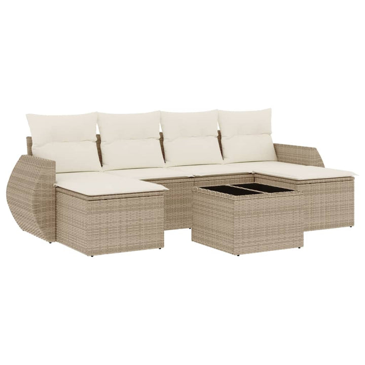 sofasæt til haven 7 dele med hynder polyrattan beige