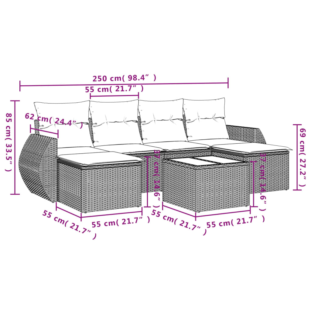 sofasæt til haven 7 dele med hynder polyrattan beige
