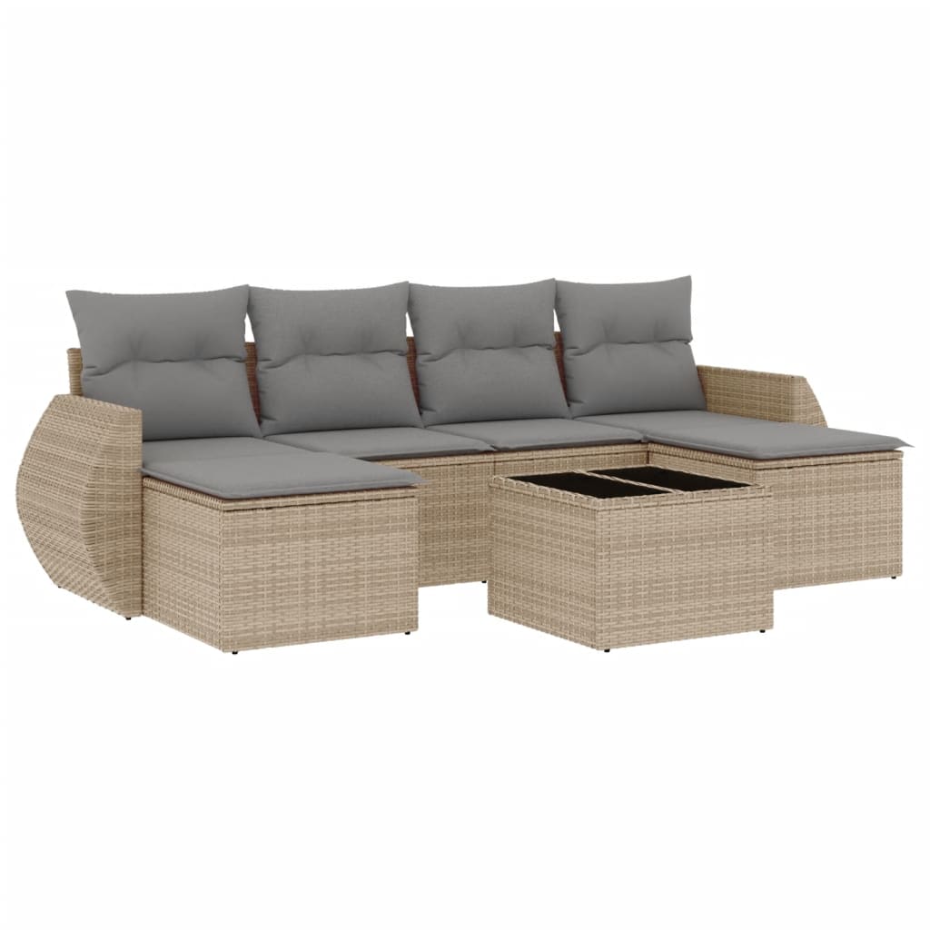 sofasæt til haven 7 dele med hynder polyrattan beige