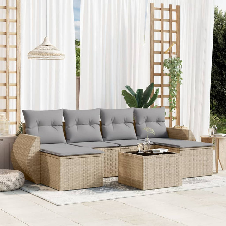 sofasæt til haven 7 dele med hynder polyrattan beige
