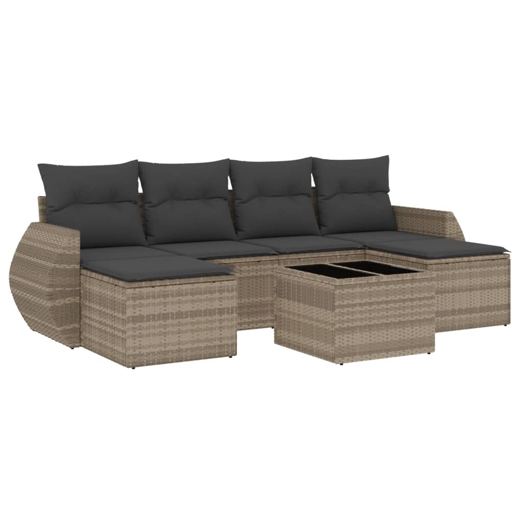 sofasæt til haven 7 dele med hynder polyrattan lysegrå