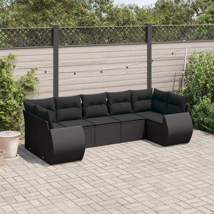 sofasæt til haven 7 dele med hynder polyrattan sort