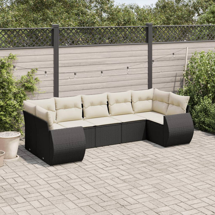 sofasæt til haven 7 dele med hynder polyrattan sort