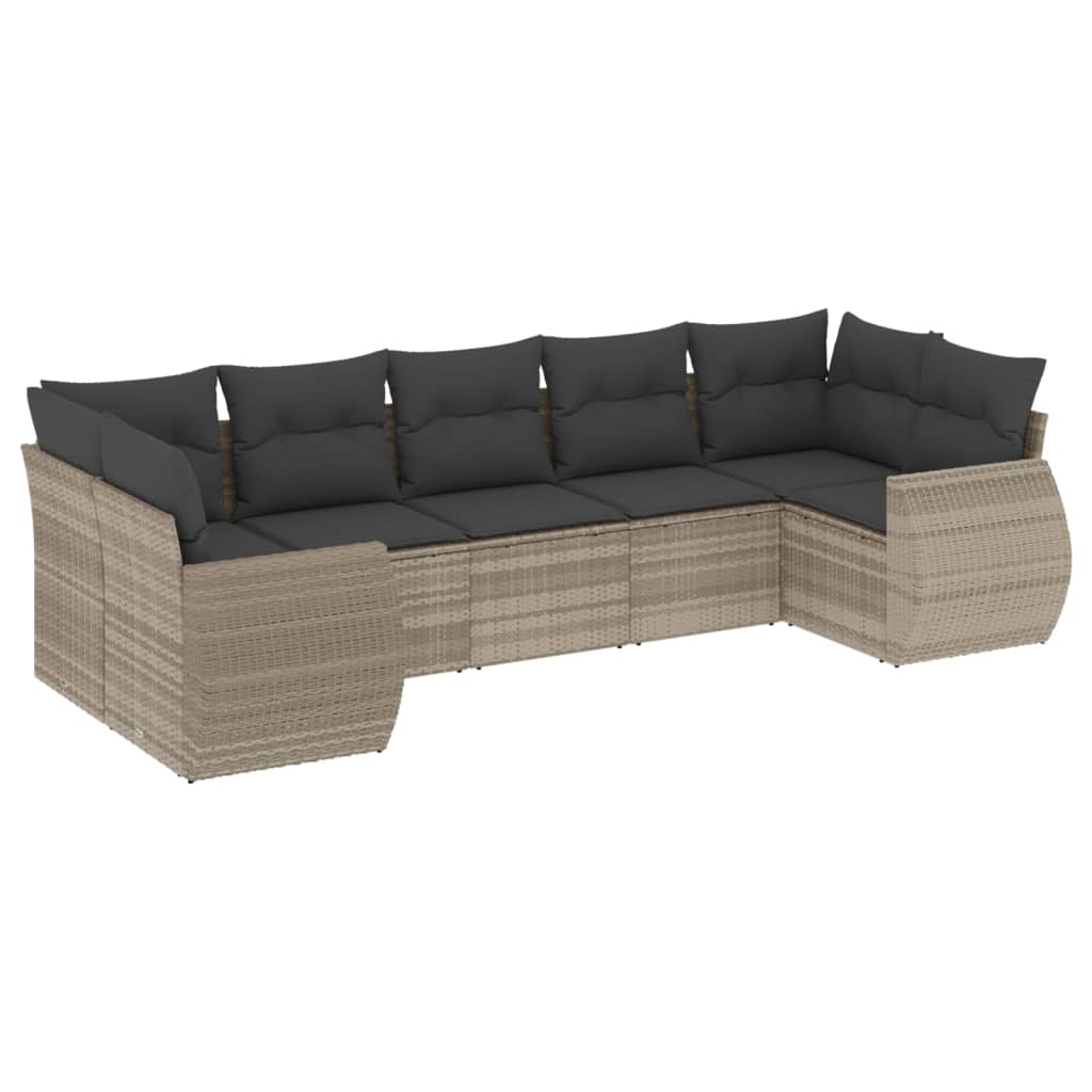 sofasæt til haven 7 dele med hynder polyrattan lysegrå