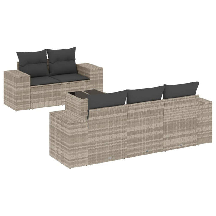 sofasæt til haven 6 dele med hynder polyrattan lysegrå
