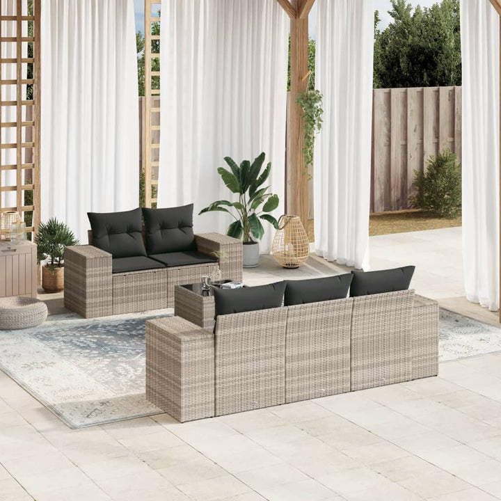 sofasæt til haven 6 dele med hynder polyrattan lysegrå