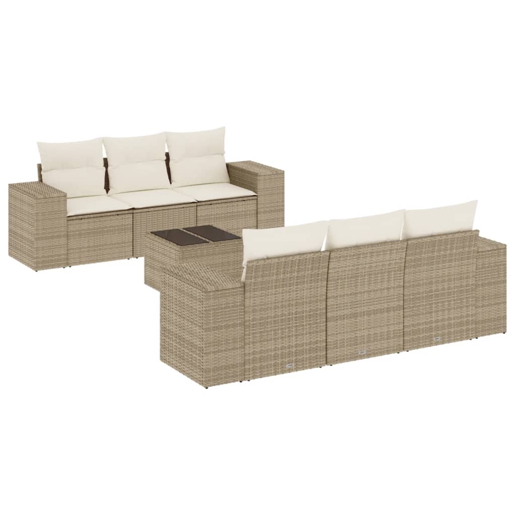 sofasæt til haven 7 dele med hynder polyrattan beige